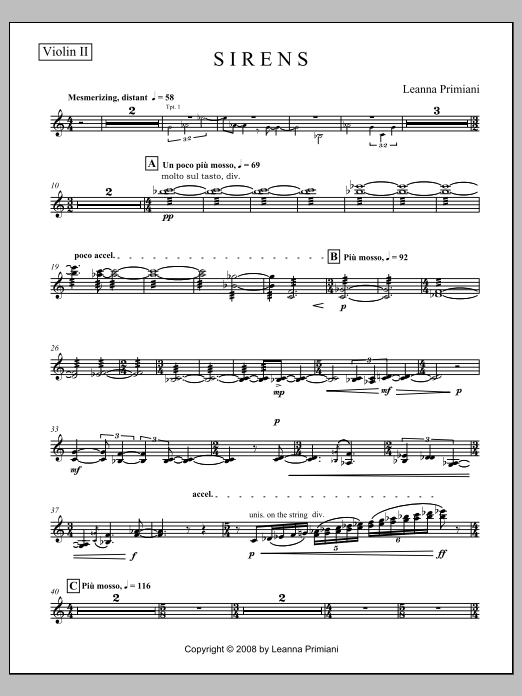 Sirens (for Orchestra) - Violin