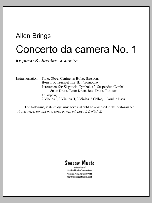 Concerto da Camara No. 1: String Orchestra Conductor Score & Parts