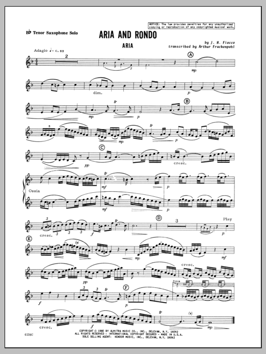 Aria And Rondo Tenor Sax Sheet Music Arthur Frackenpohl Woodwind Solo