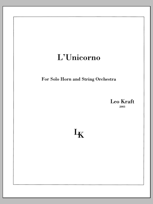 L'Unicorno: String Orchestra Conductor Score & Parts