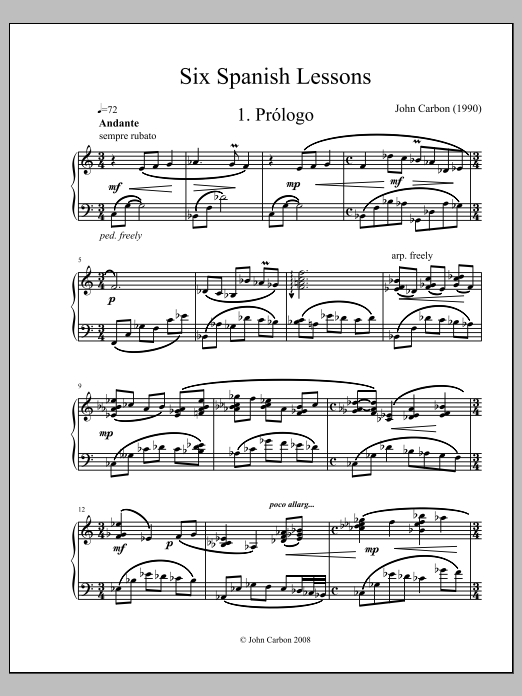 Six Spanish Lessons: Piano Solo