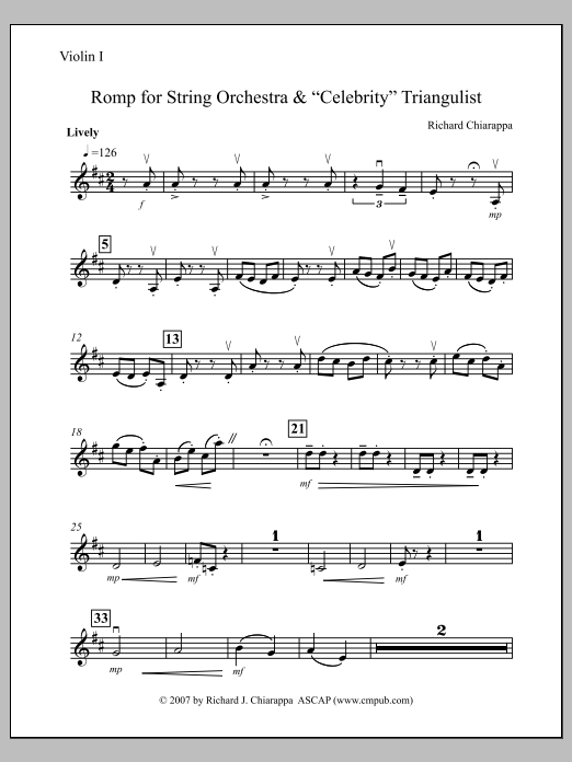 Romp for String Orchestra and "Celebrity" Triangulist - Violin