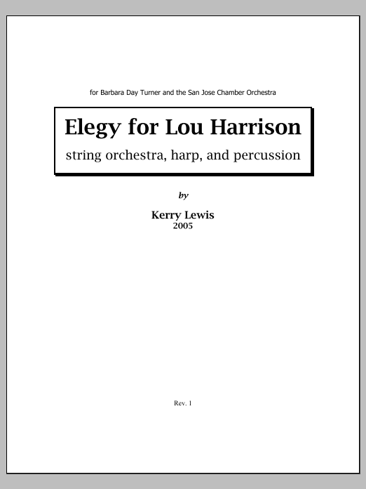 Elegy for Lou Harrison: String Orchestra Conductor Score & Parts