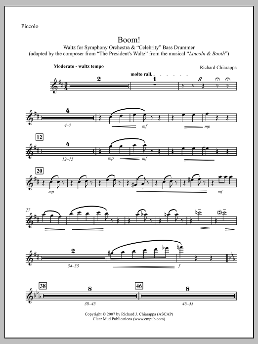 Boom! for Orchestra and "Celebrity" Bass Drummer - Piccolo