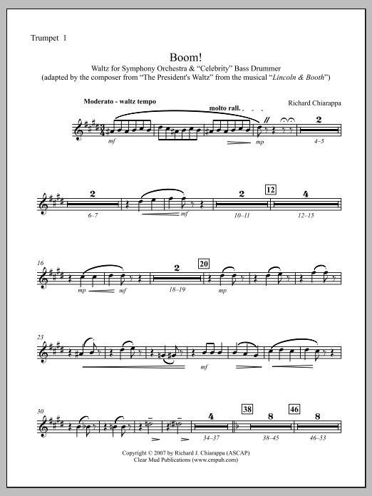Boom! for Orchestra and "Celebrity" Bass Drummer - Trumpet