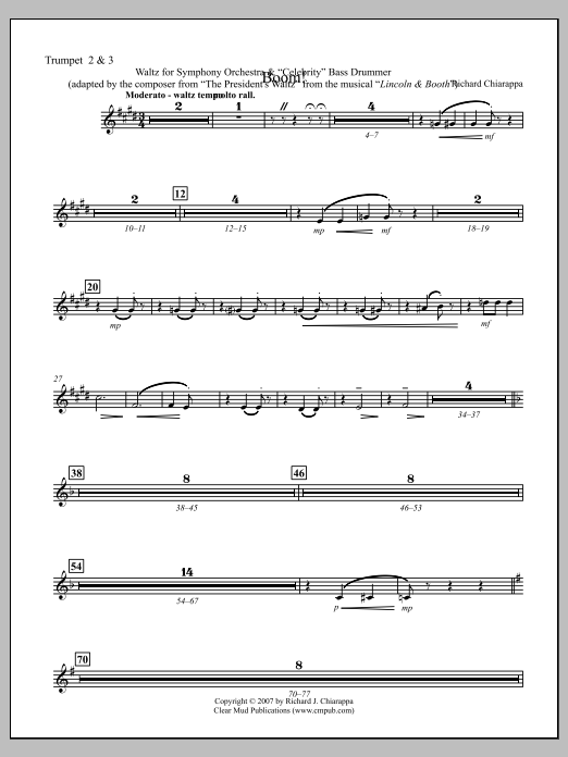 Boom! for Orchestra and "Celebrity" Bass Drummer - Trumpet