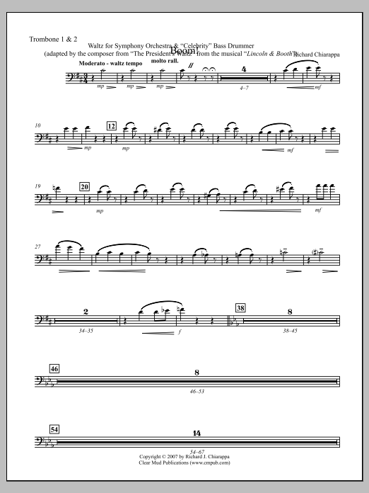 Boom! for Orchestra and "Celebrity" Bass Drummer - Trombone
