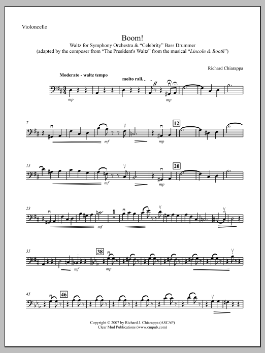 Boom! for Orchestra and "Celebrity" Bass Drummer - Violoncello