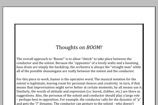 Boom! for Orchestra and "Celebrity" Bass Drummer - Other text (not lyrics)