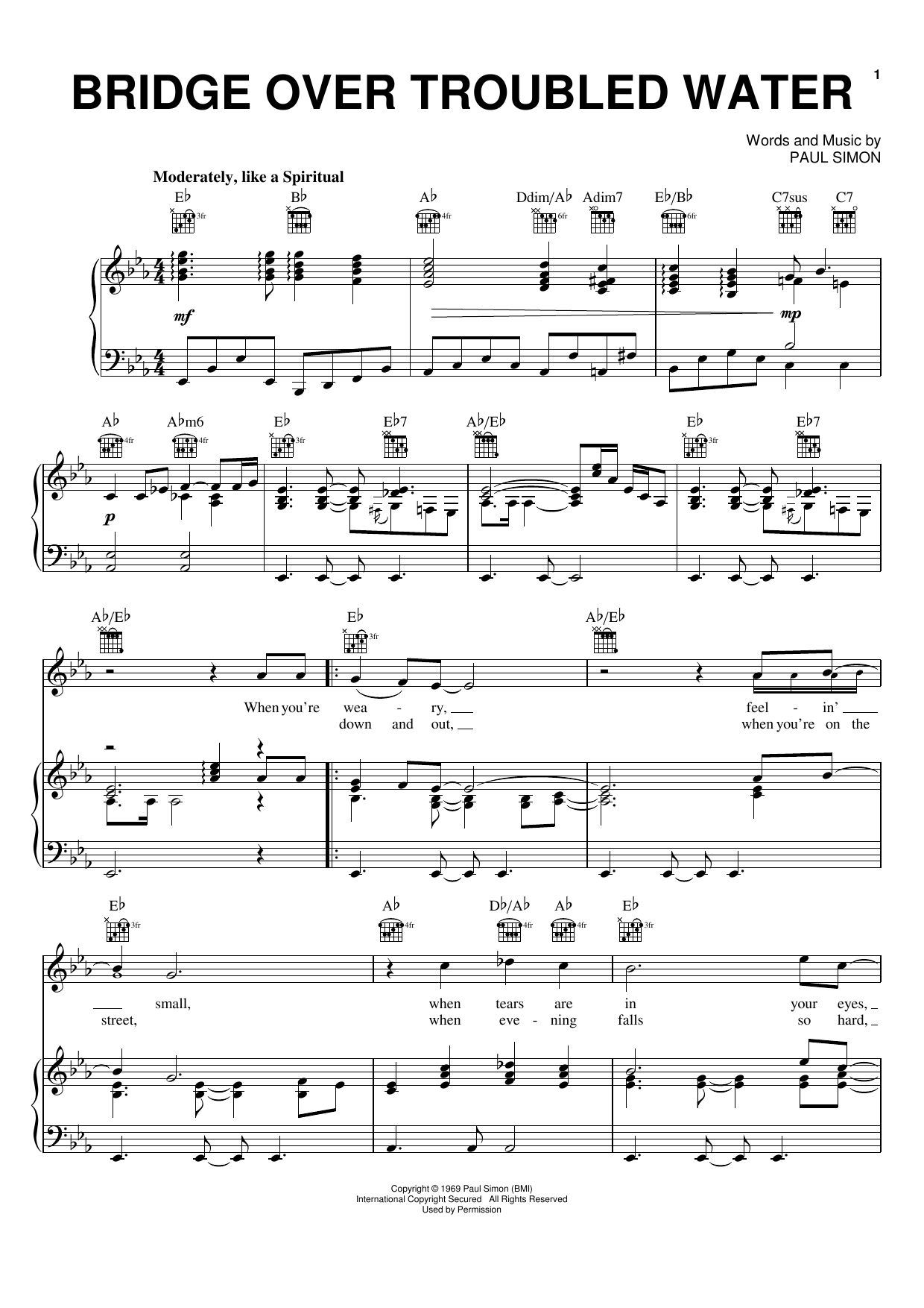 Bridge Over Troubled Water Sheet Music Simon & Garfunkel Piano