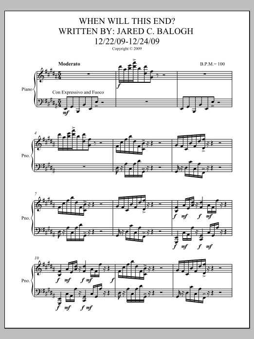When Will This End?: Piano Solo