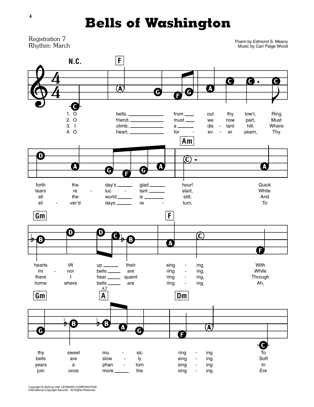 Bells Of Washington: E-Z Play Today