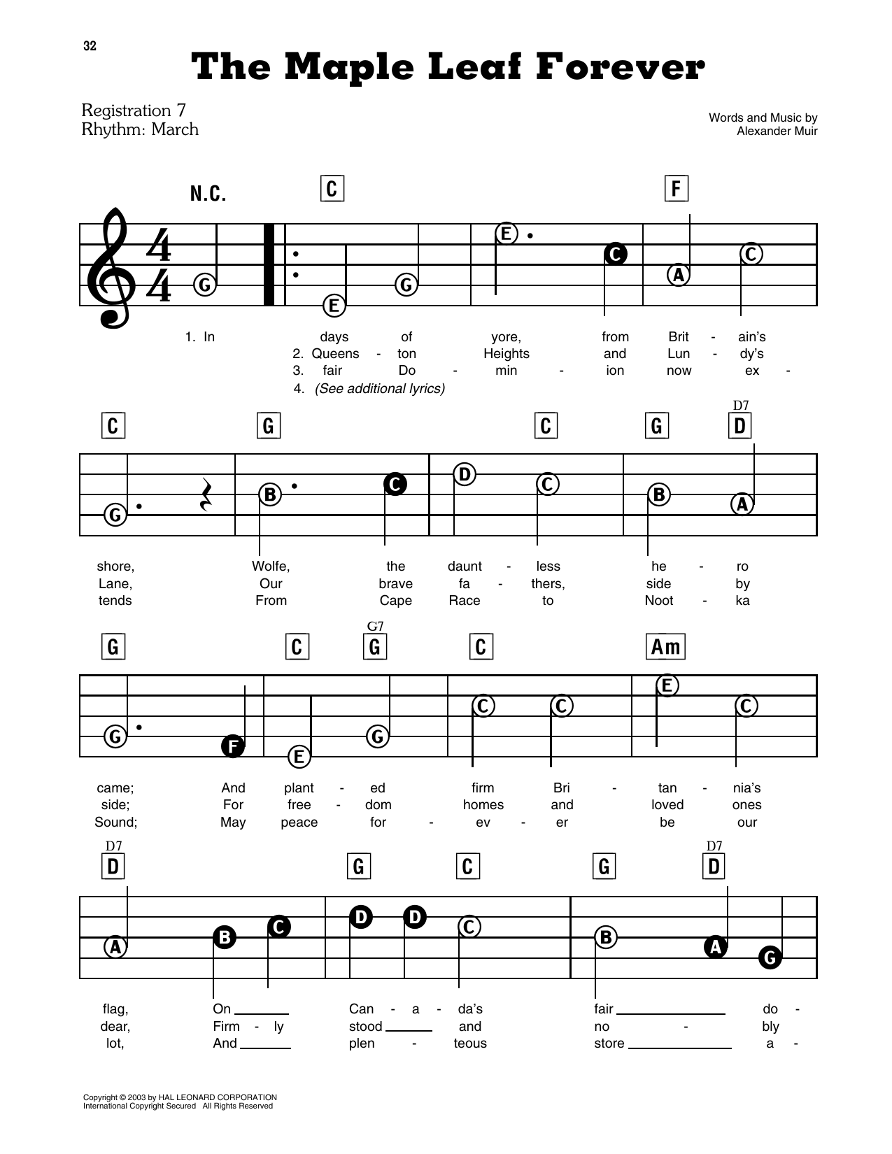 The Maple Leaf Forever: E-Z Play Today
