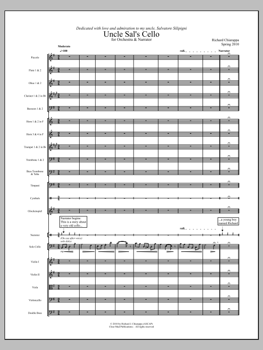 Uncle Sal's Cello (for narrator and orchestra): String Orchestra Conductor Score & Parts