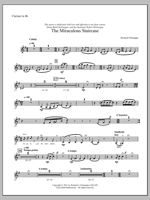 The Miraculous Staircase - an opera in one act - Clarinet