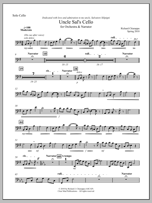 Uncle Sal's Cello (for narrator and orchestra) - Full Score