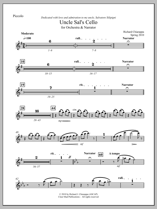Uncle Sal's Cello (for narrator and orchestra) - Piccolo