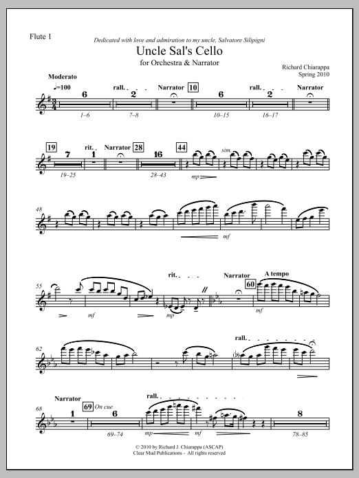 Uncle Sal's Cello (for narrator and orchestra) - Flute