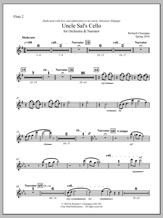 Uncle Sal's Cello (for narrator and orchestra) - Flute