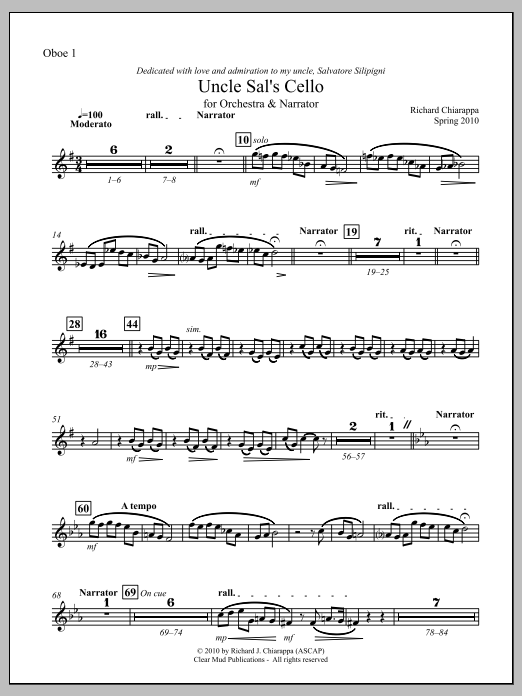 Uncle Sal's Cello (for narrator and orchestra) - Oboe