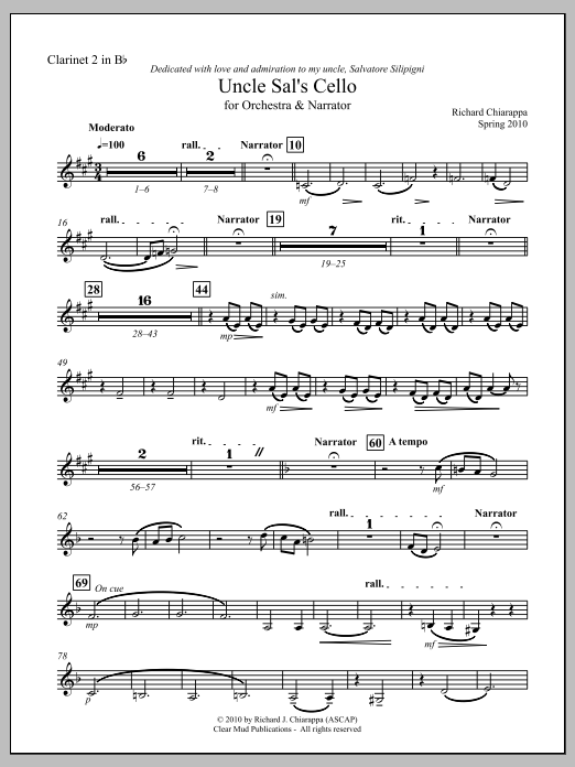 Uncle Sal's Cello (for narrator and orchestra) - Clarinet