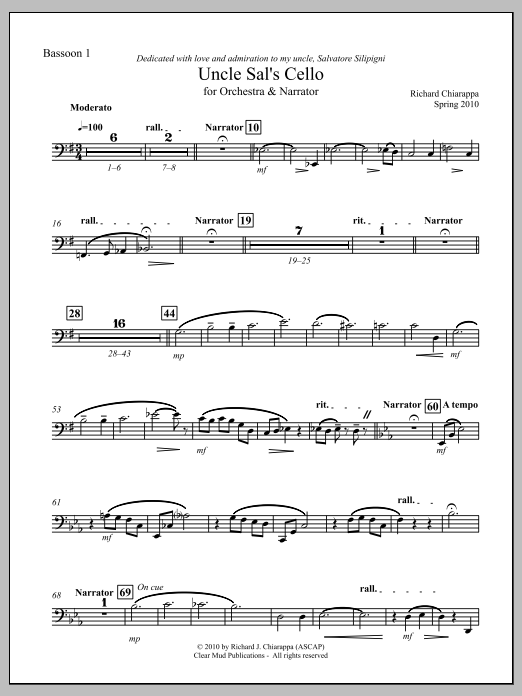 Uncle Sal's Cello (for narrator and orchestra) - Bassoon