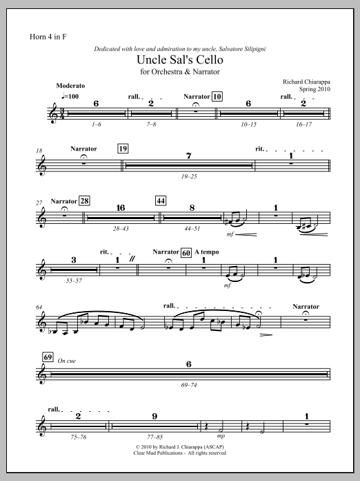 Uncle Sal's Cello (for narrator and orchestra) - F Horn