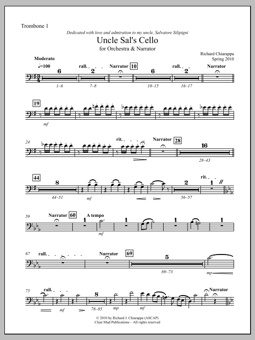 Uncle Sal's Cello (for narrator and orchestra) - Trombone