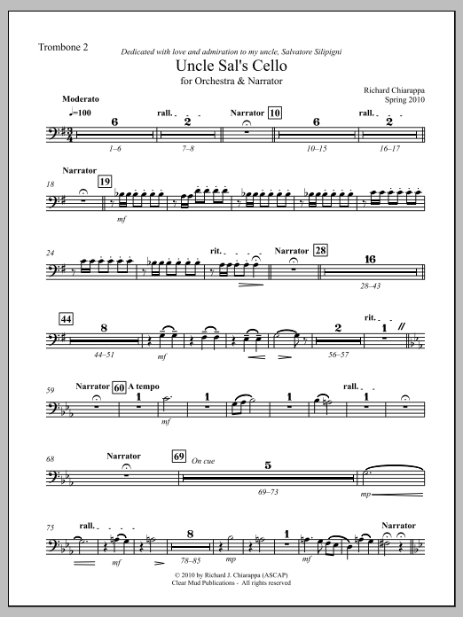 Uncle Sal's Cello (for narrator and orchestra) - Trombone