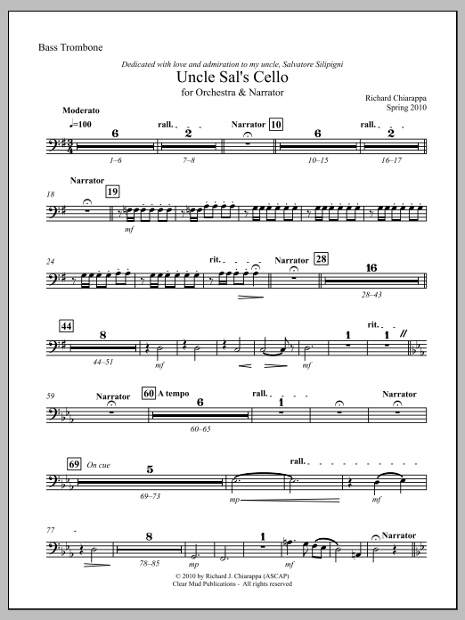 Uncle Sal's Cello (for narrator and orchestra) - Trombone
