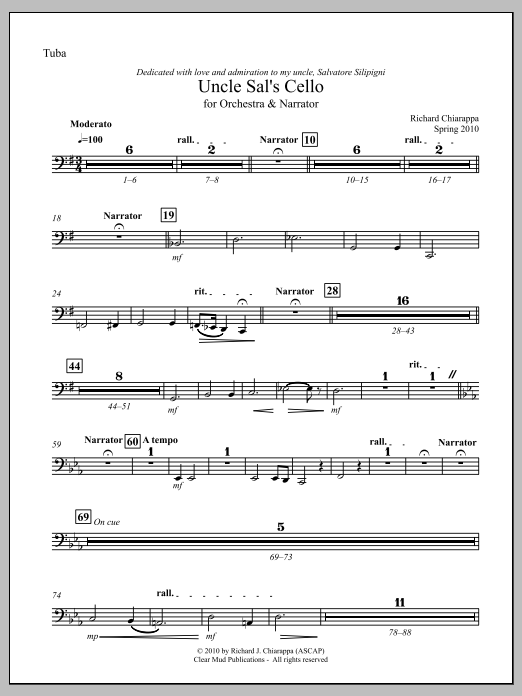 Uncle Sal's Cello (for narrator and orchestra) - Tuba