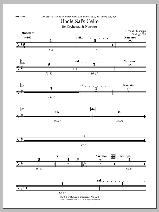 Uncle Sal's Cello (for narrator and orchestra) - Timpani
