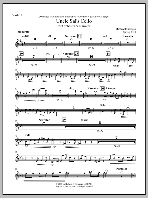 Uncle Sal's Cello (for narrator and orchestra) - Violin