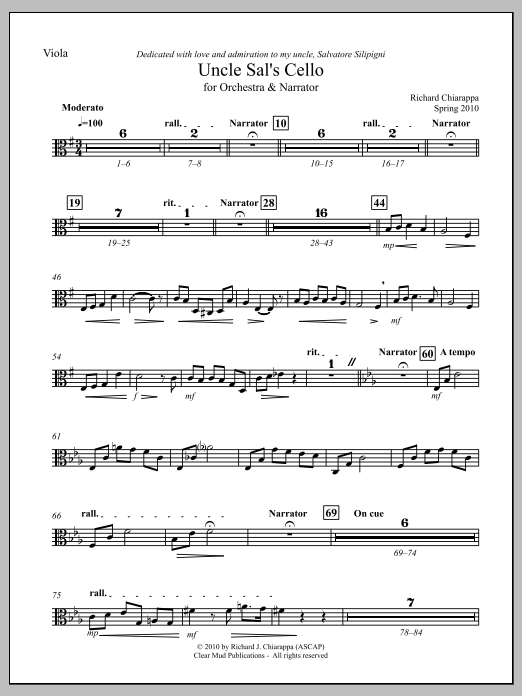 Uncle Sal's Cello (for narrator and orchestra) - Viola