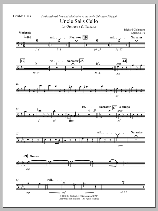 Uncle Sal's Cello (for narrator and orchestra) - Contrabass