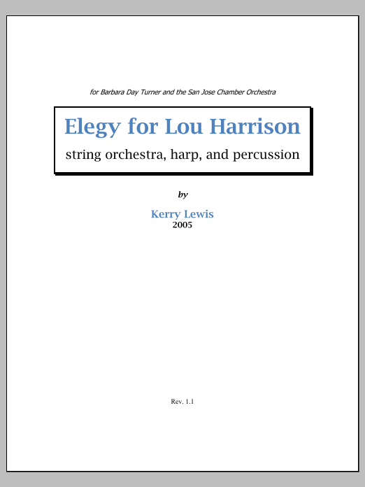 Elegy for Lou Harrison: String Orchestra Conductor Score & Parts
