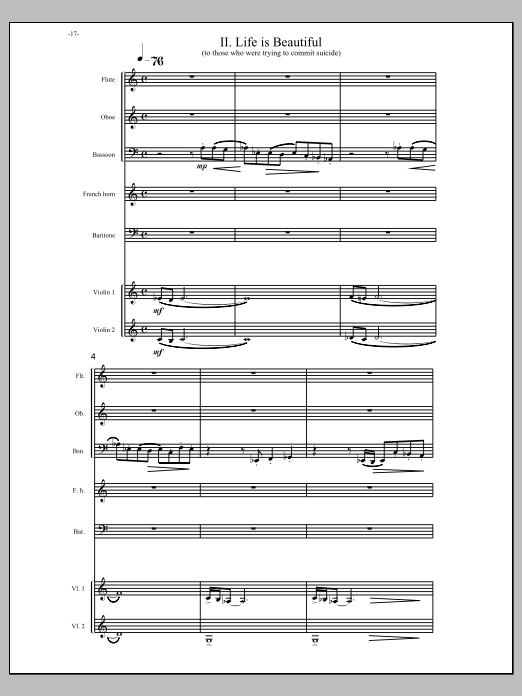 Life Is Beautiful, for a baritone and a small ensemble - Full Score