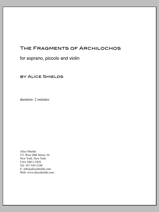 The Fragments of Archilochos: Piano Vocal