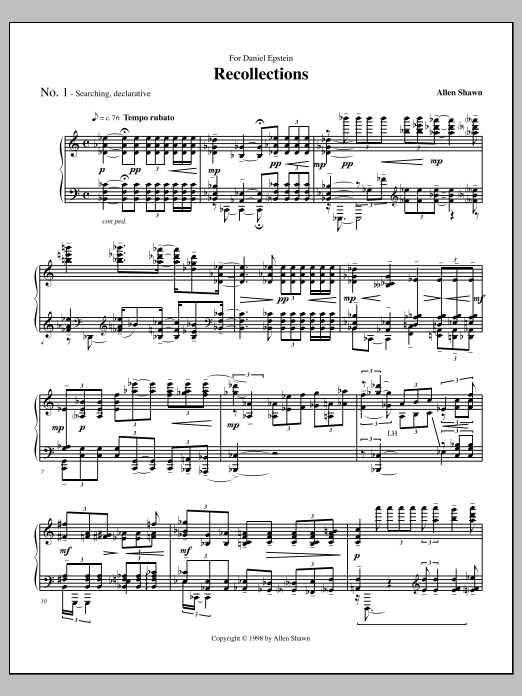 Recollections for piano: Piano Solo