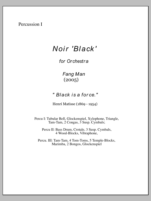 NOIR for Orchestra - Percussion