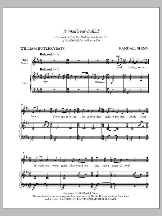 A Medieval Ballad (for High Voice): Piano Vocal