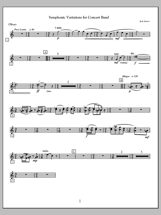 Symphonic Variations for Concert Band - Oboe