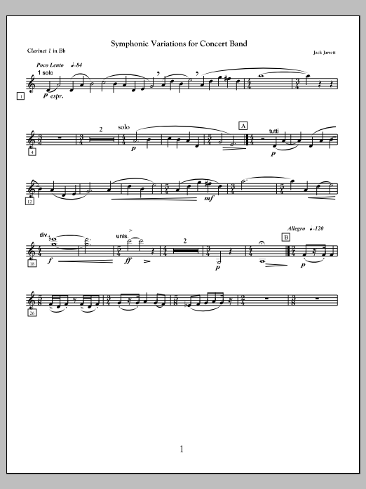 Symphonic Variations for Concert Band - Clarinet