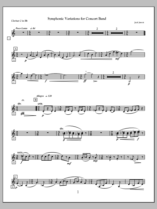 Symphonic Variations for Concert Band - Clarinet