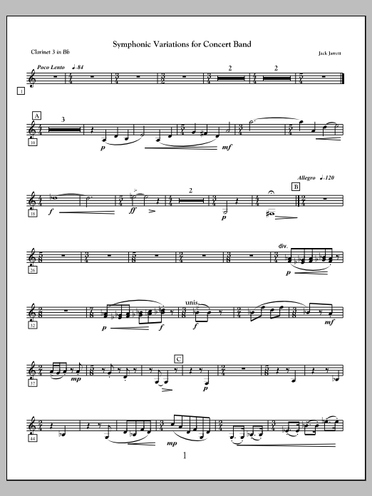 Symphonic Variations for Concert Band - Clarinet