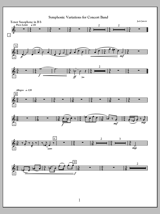 Symphonic Variations for Concert Band - Tenor Saxophone