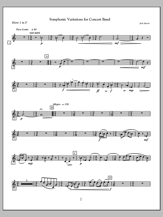 Symphonic Variations for Concert Band - F Horn