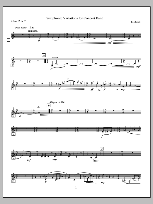 Symphonic Variations for Concert Band - F Horn