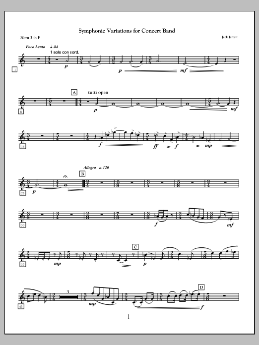 Symphonic Variations for Concert Band - F Horn