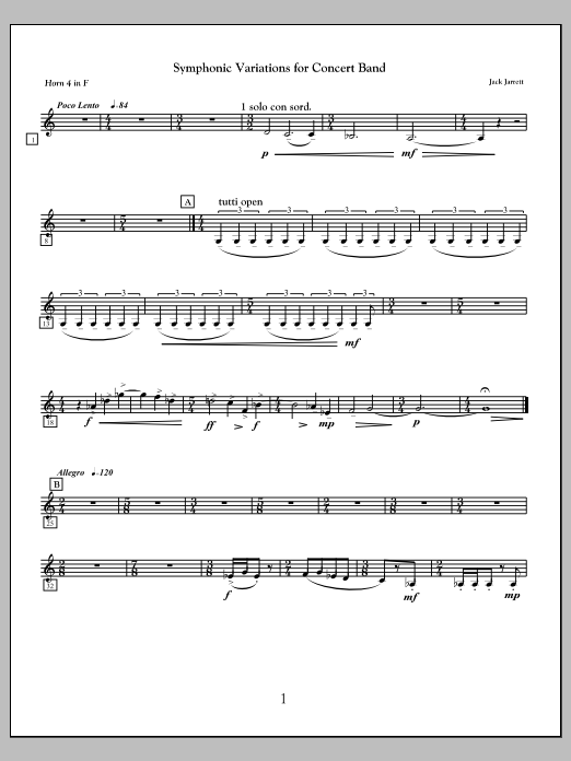 Symphonic Variations for Concert Band - F Horn